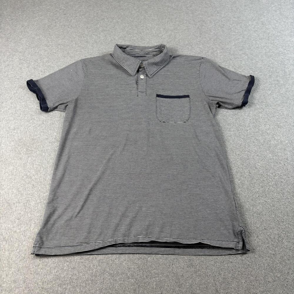 Outerknown Shirt Men Small Blue Striped Polo Pocket Organic Pima Cotton Heritage